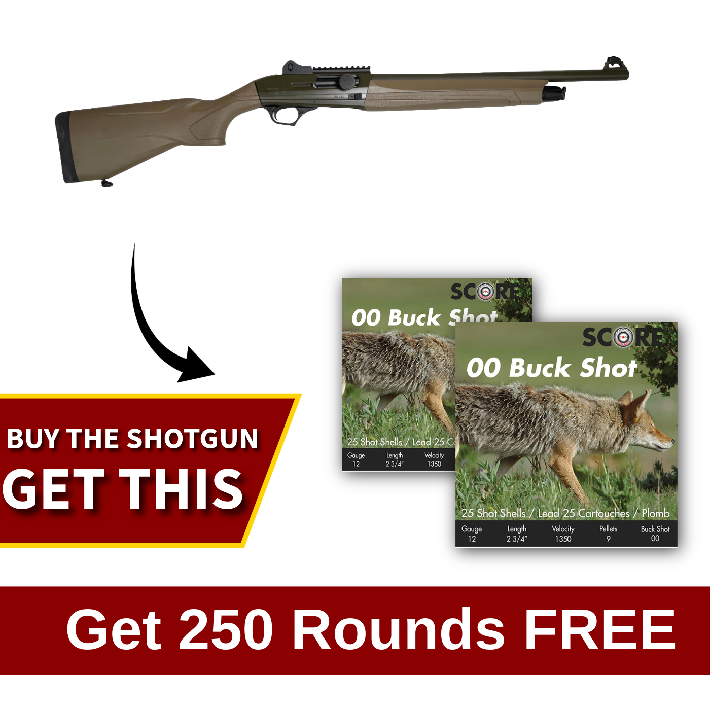 Reximex RS 212 HD Semi-Auto 12 Ga 20″ Barrel Shotgun FDE w/Ammo Combo