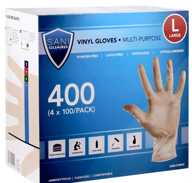 Sani Guard Vinyl Gloves, Large, 4-pack of 100